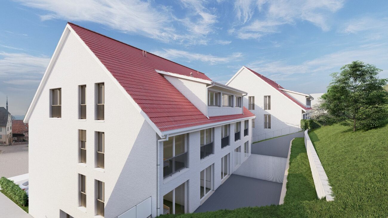 Moderne Wohngebäude mit Satteldächern