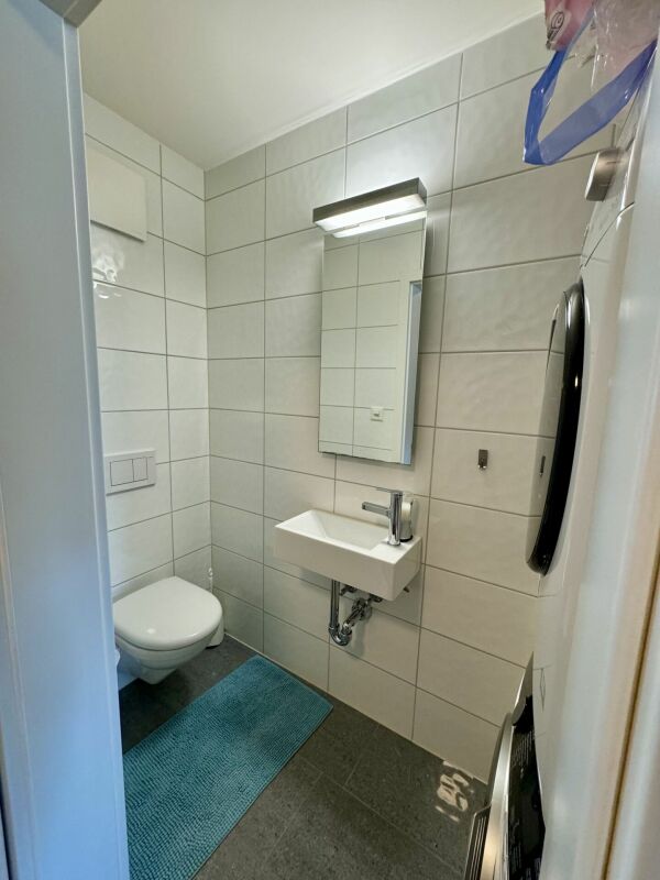 Gäste-WC mit Wand-WC und Waschtisch