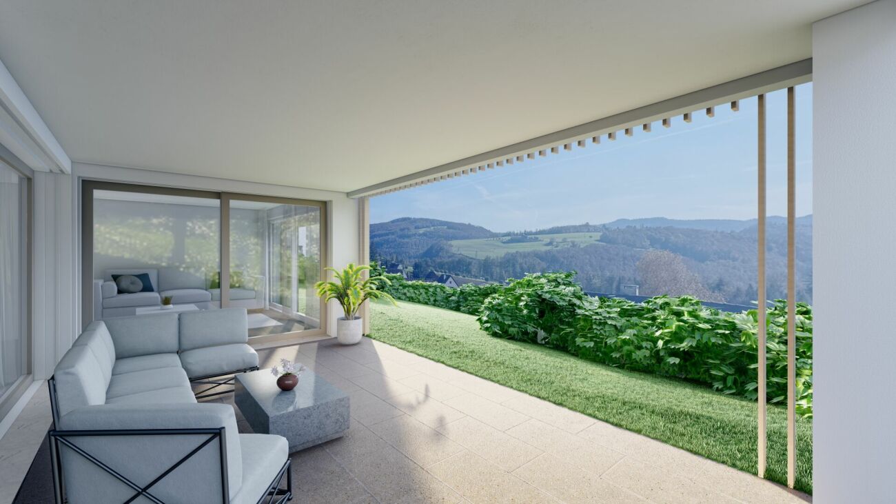 Überdachte Terrasse mit Panoramablick