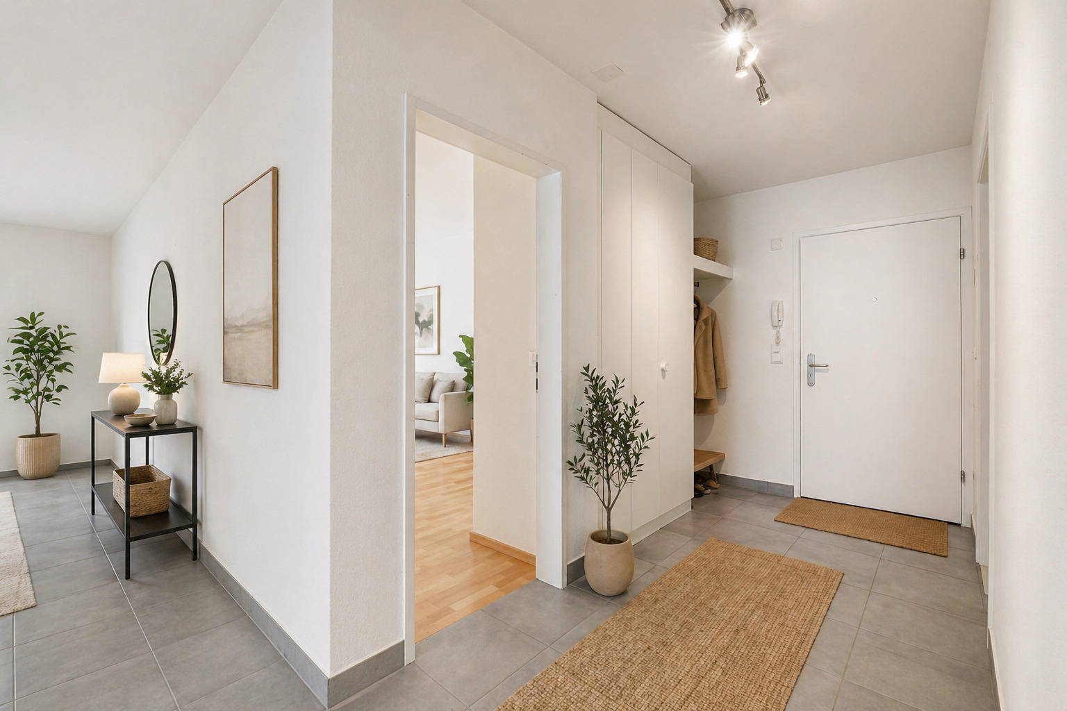 Heller Eingangsbereich mit Garderobe