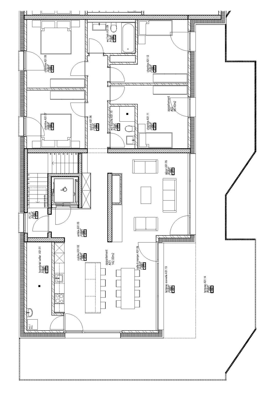 Grundriss einer Wohnung mit Dachterrasse
