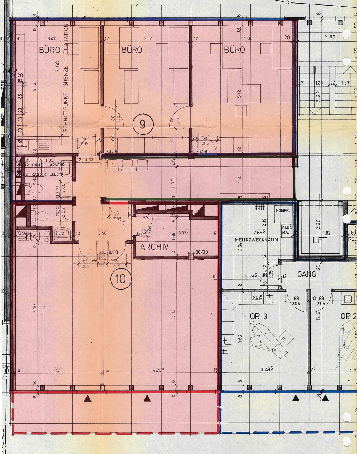 Büro-Grundriss mit Nebenräumen