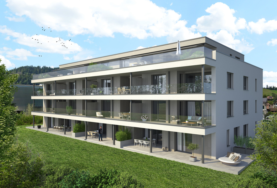 Modernes Mehrfamilienhaus mit großzügigen Balkonen