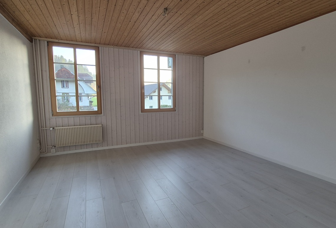 Leerer Wohnraum mit zwei Fenstern