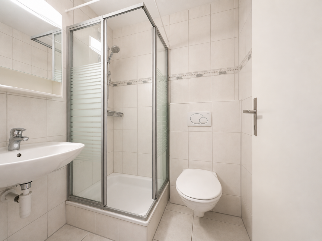 Kleines modernes Badezimmer mit Dusche und WC