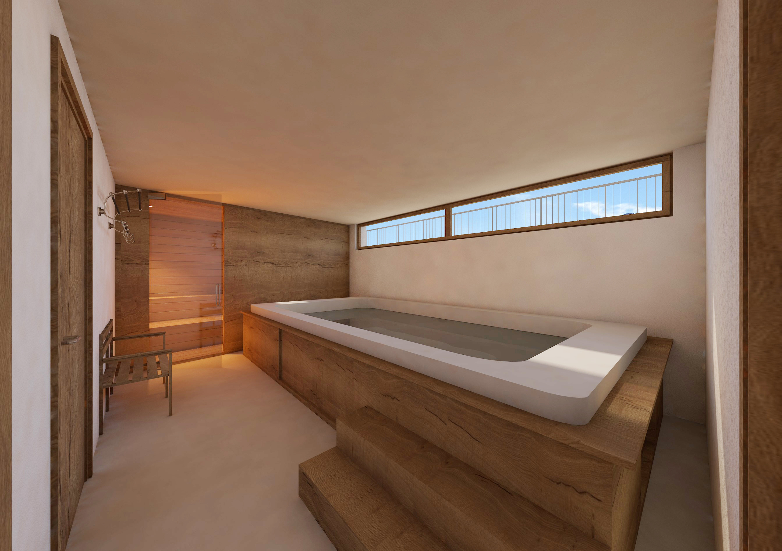 Wellnessraum mit Holzwanne