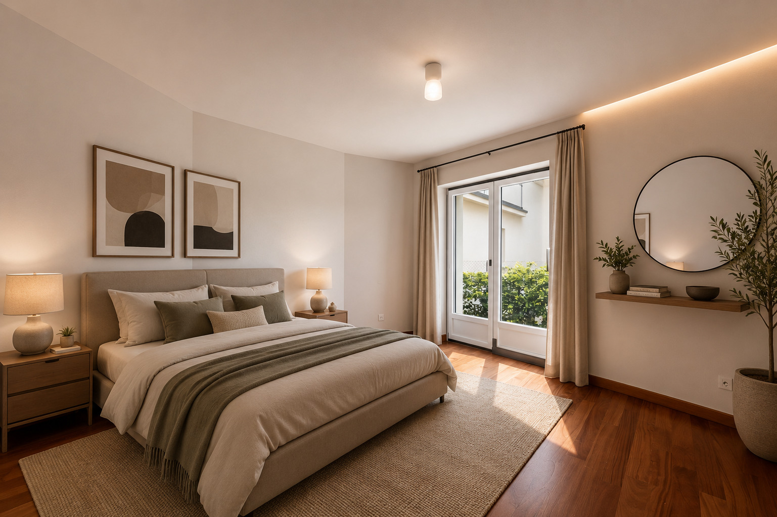 Helles Schlafzimmer mit Balkonzugang