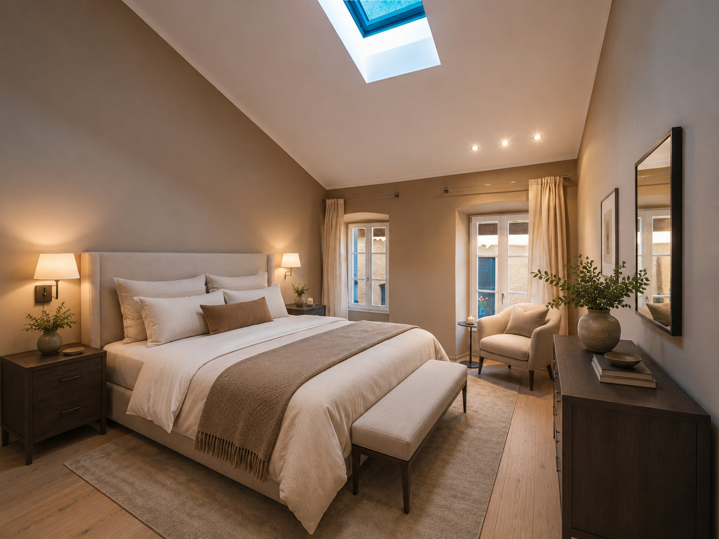 Helles Schlafzimmer mit Dachfenster