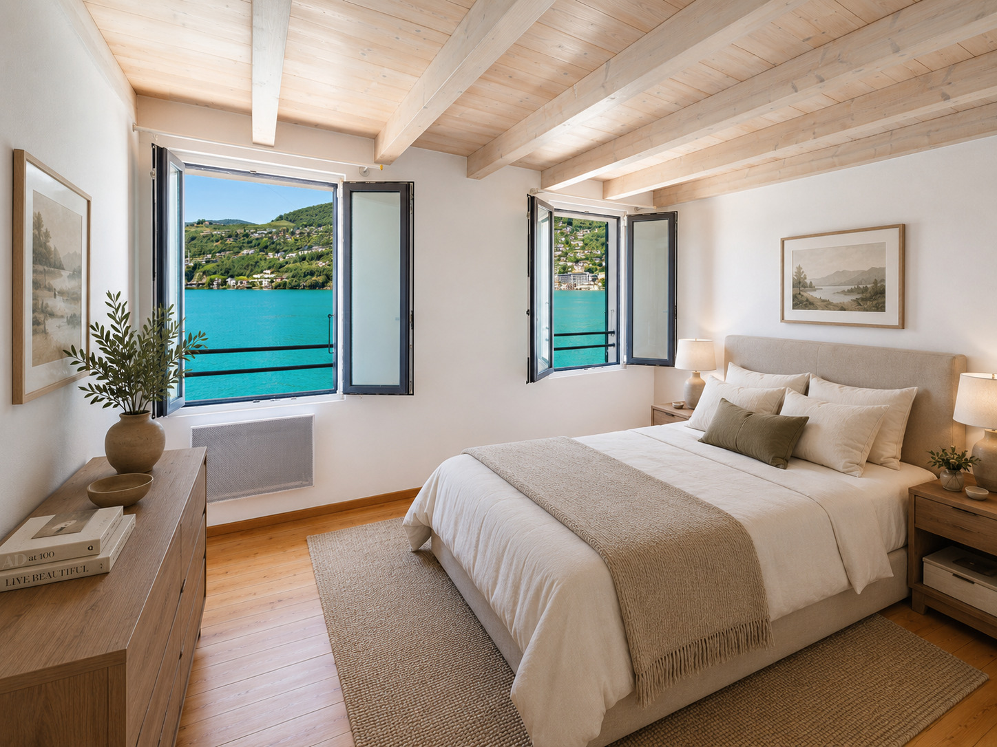 Schlafzimmer mit Seeblick