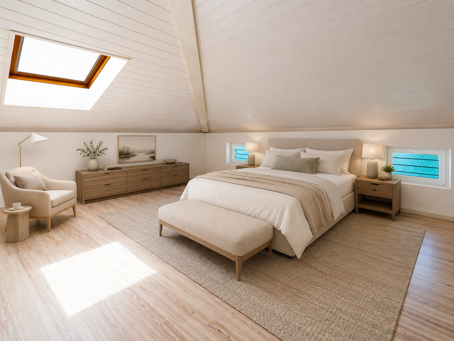 Helles, stilvolles Dachgeschoss-Schlafzimmer