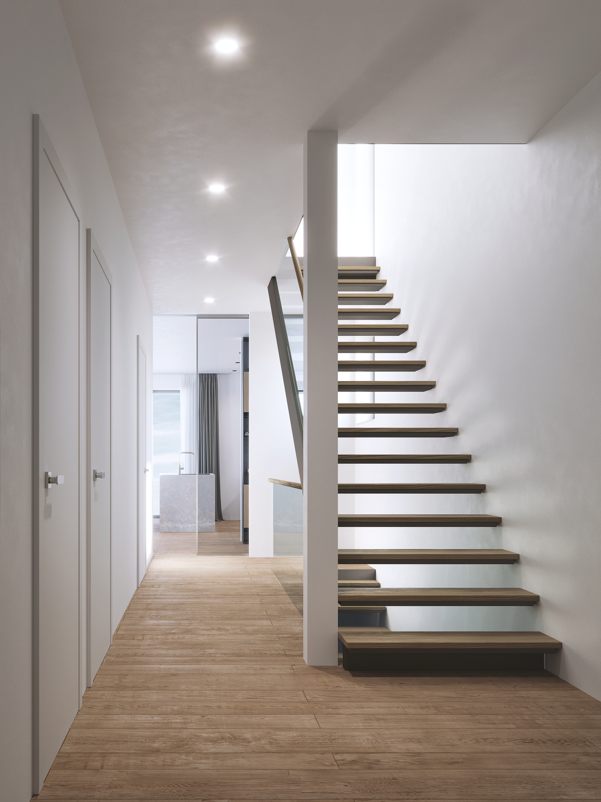 Moderner Flur mit Treppe
