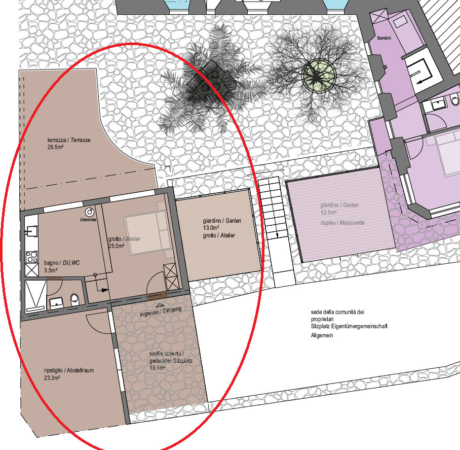 Grundriss mit Terrassen- und Gartenbereichen