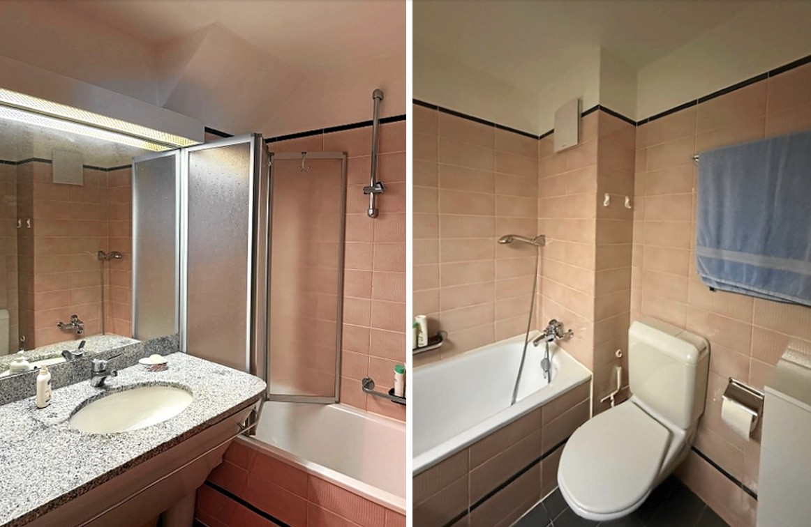 Badezimmer mit Wanne, Dusche und Waschplatz