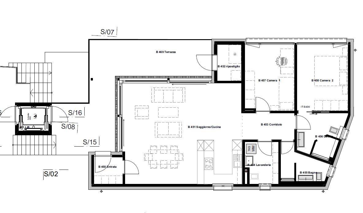 Grundriss einer Wohnung mit Terrasse