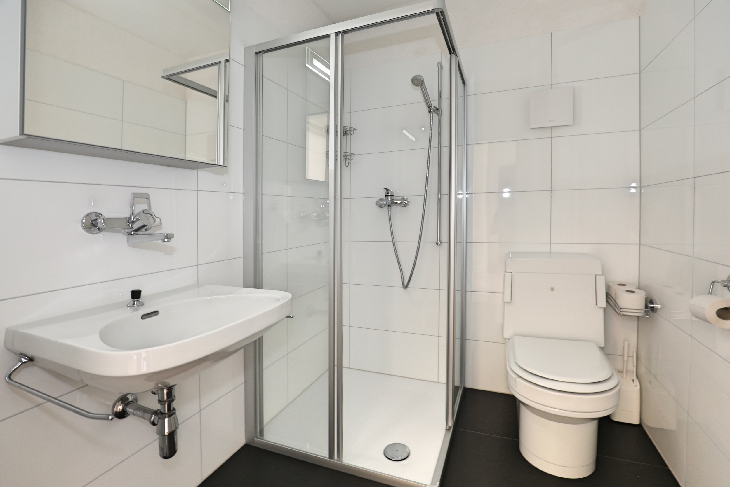 Modernes Badezimmer mit Dusche und WC