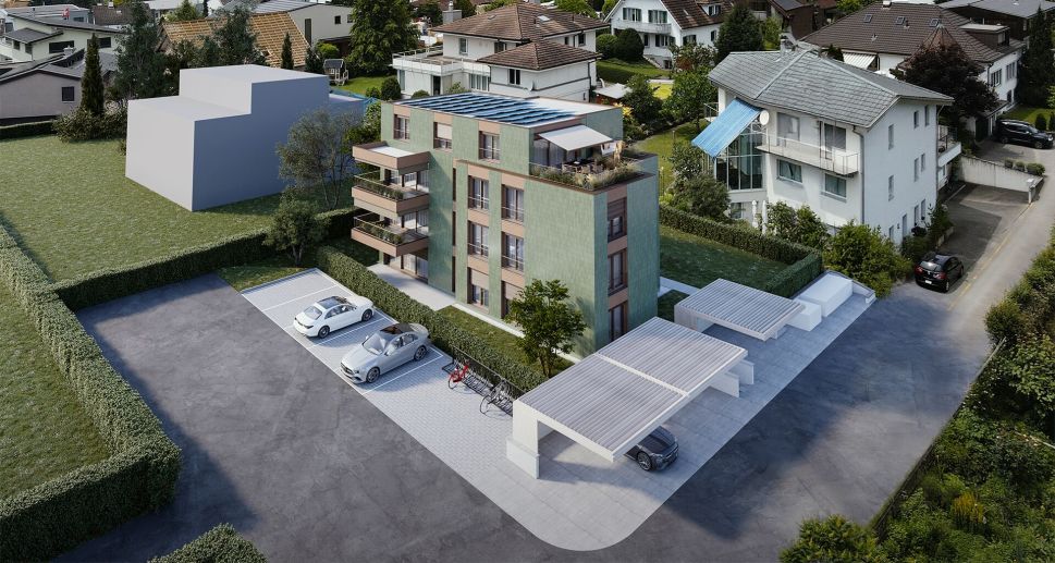 Moderne Wohnanlage mit Stellplätzen