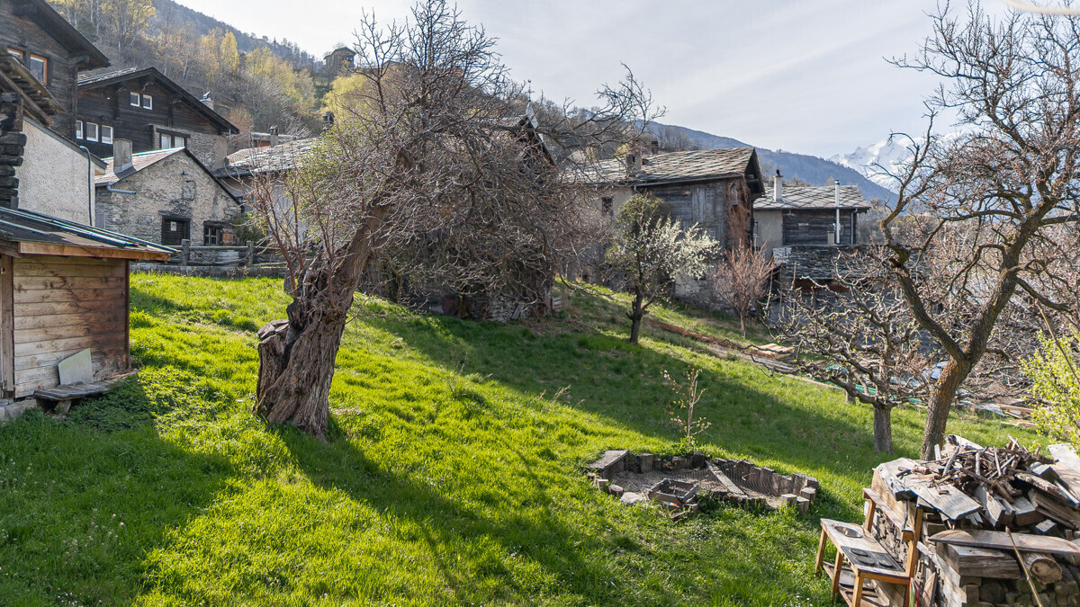 Alpiner Garten mit traditionellen Gebäuden
