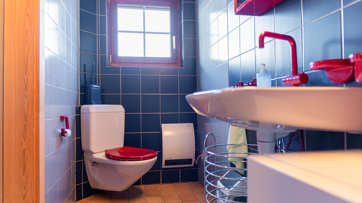 Kleines Gäste-WC mit farbigen Akzenten