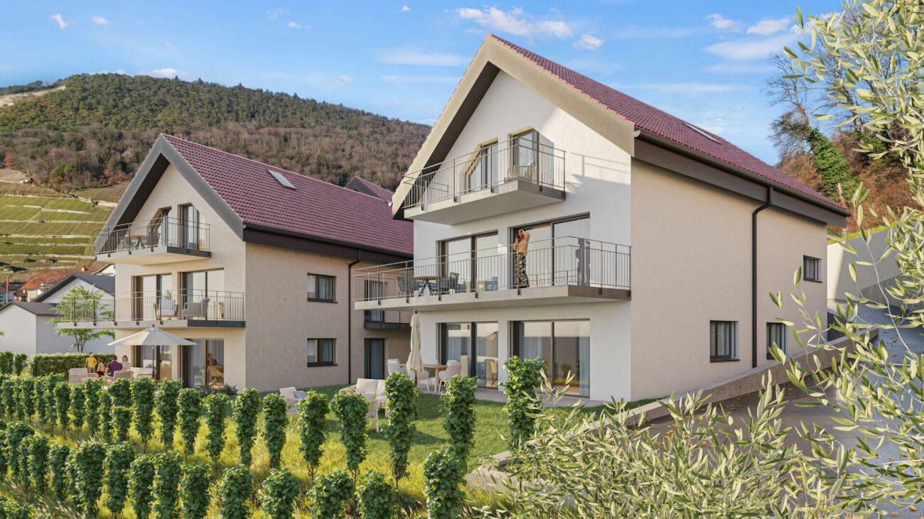 Moderne Wohnanlage mit Balkonen und Garten