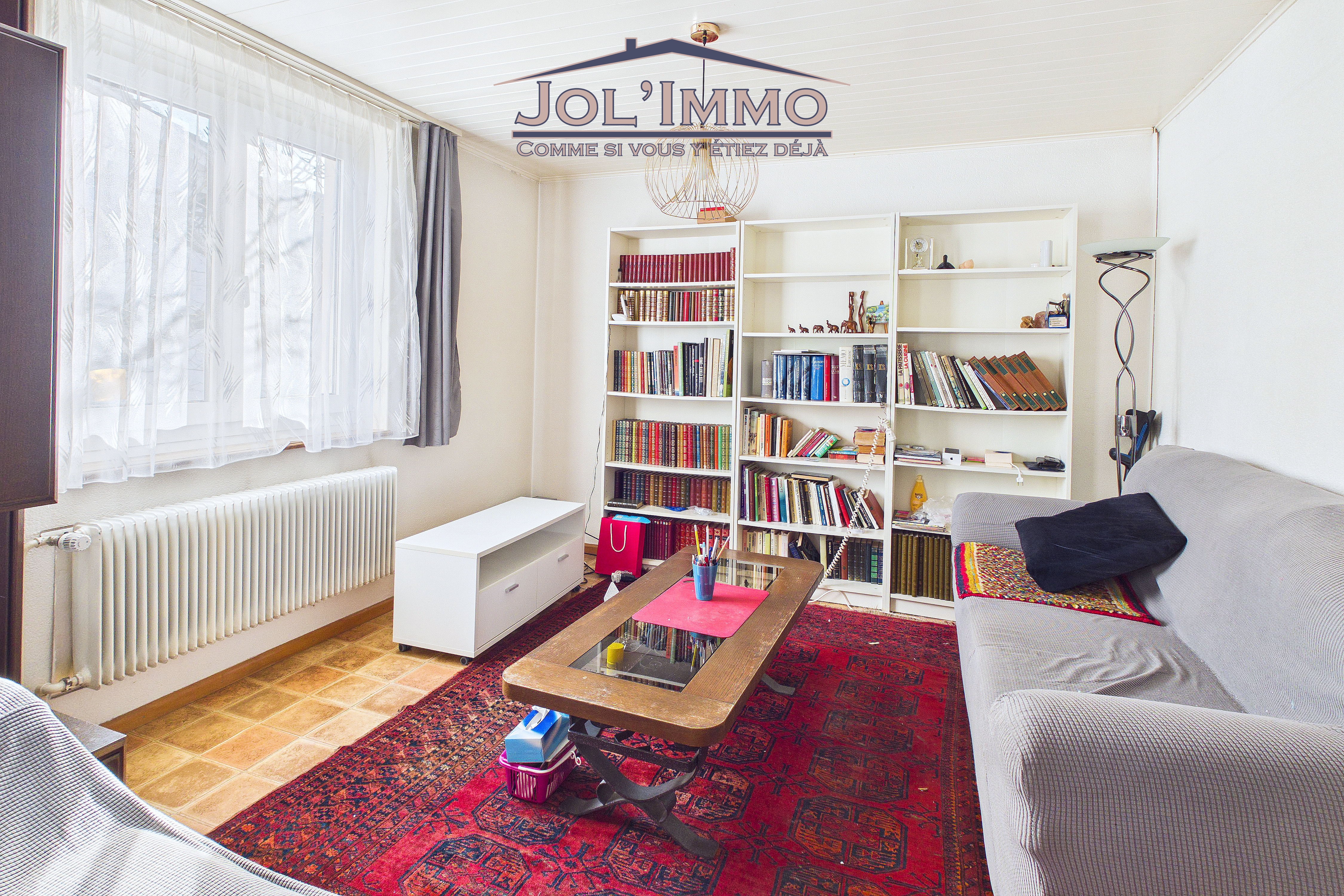 Helles Wohnzimmer mit Bücherregalen