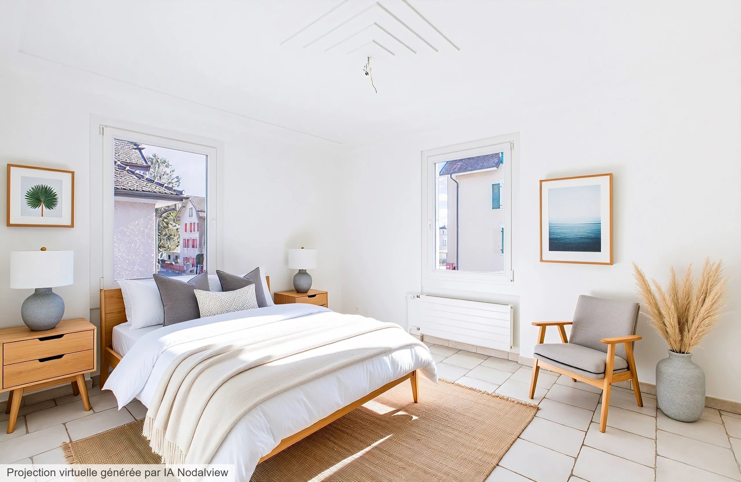 Helles Schlafzimmer mit mediterranem Staging