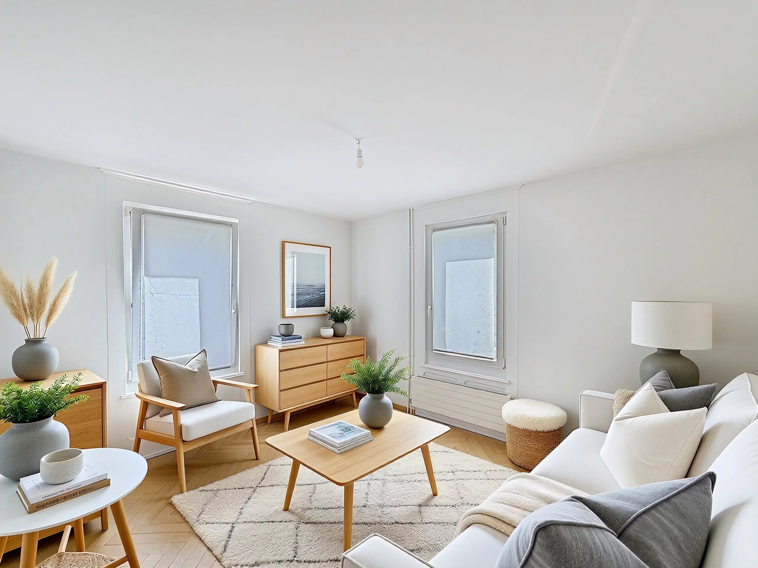 Helles, minimalistisch eingerichtetes Wohnzimmer