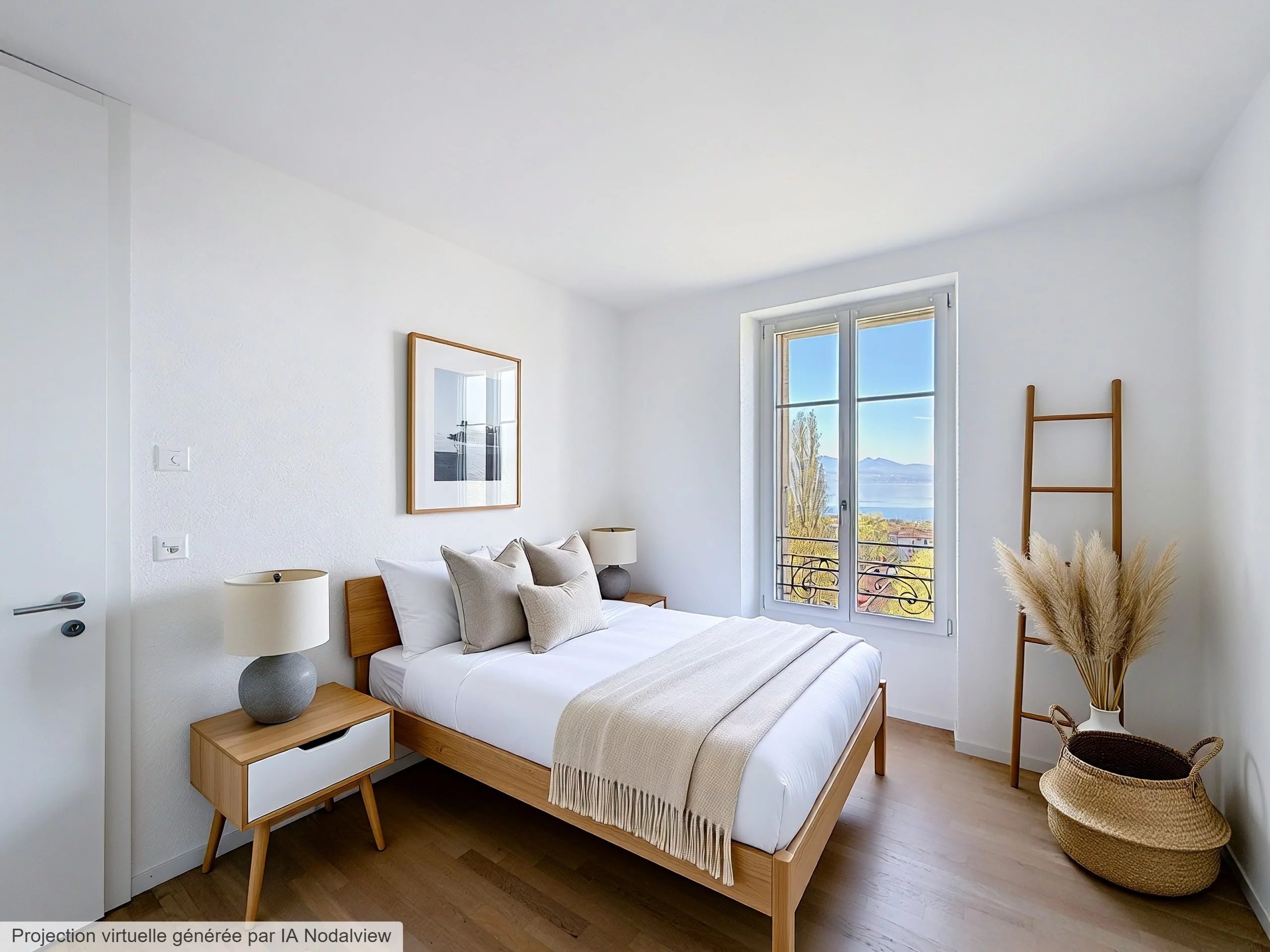 Helles Schlafzimmer mit Seeblick