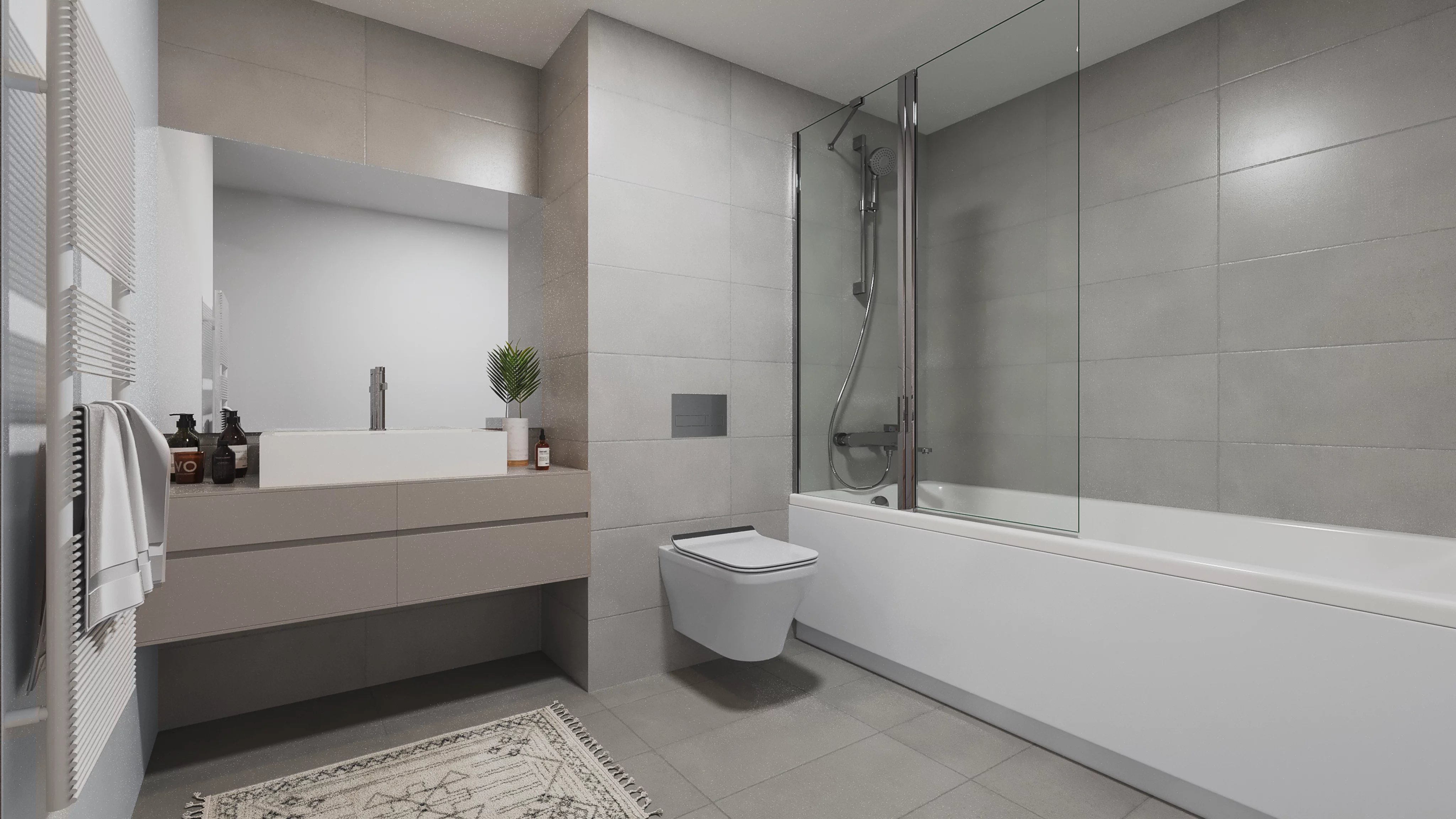 Modernes Badezimmer mit Wanne und Walk-in-Dusche
