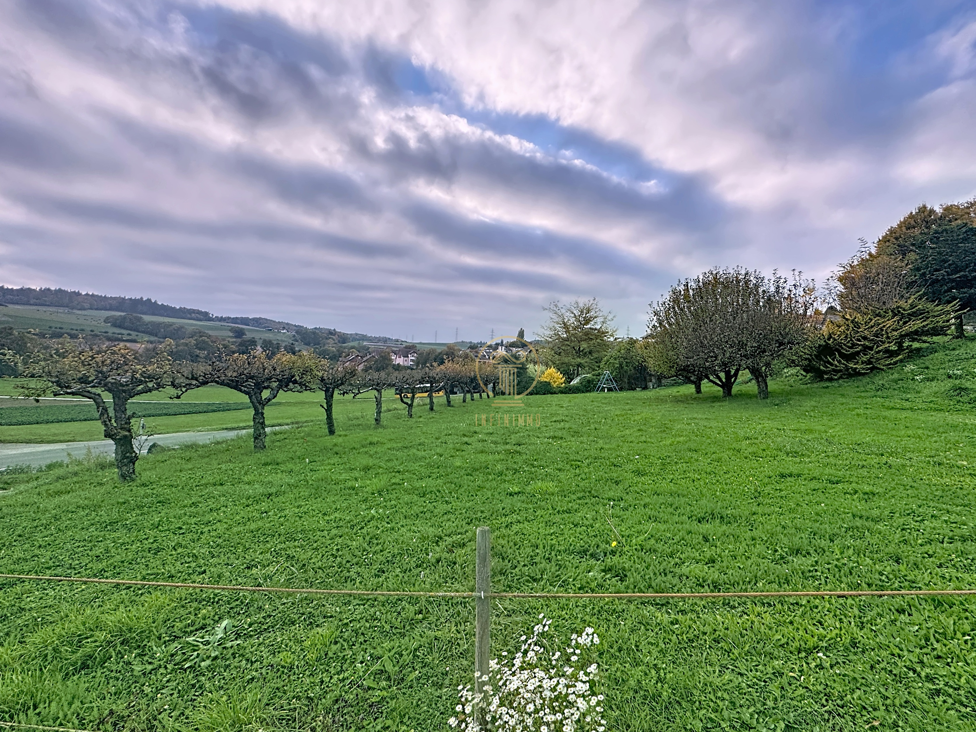 Ländliche Grünfläche mit weitem Ausblick