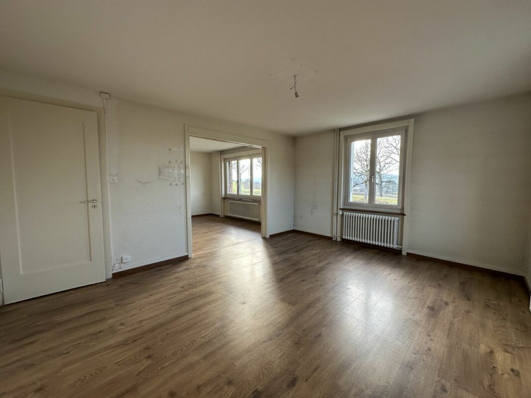 Leerer Wohnraum mit Durchgang und Fensterblick