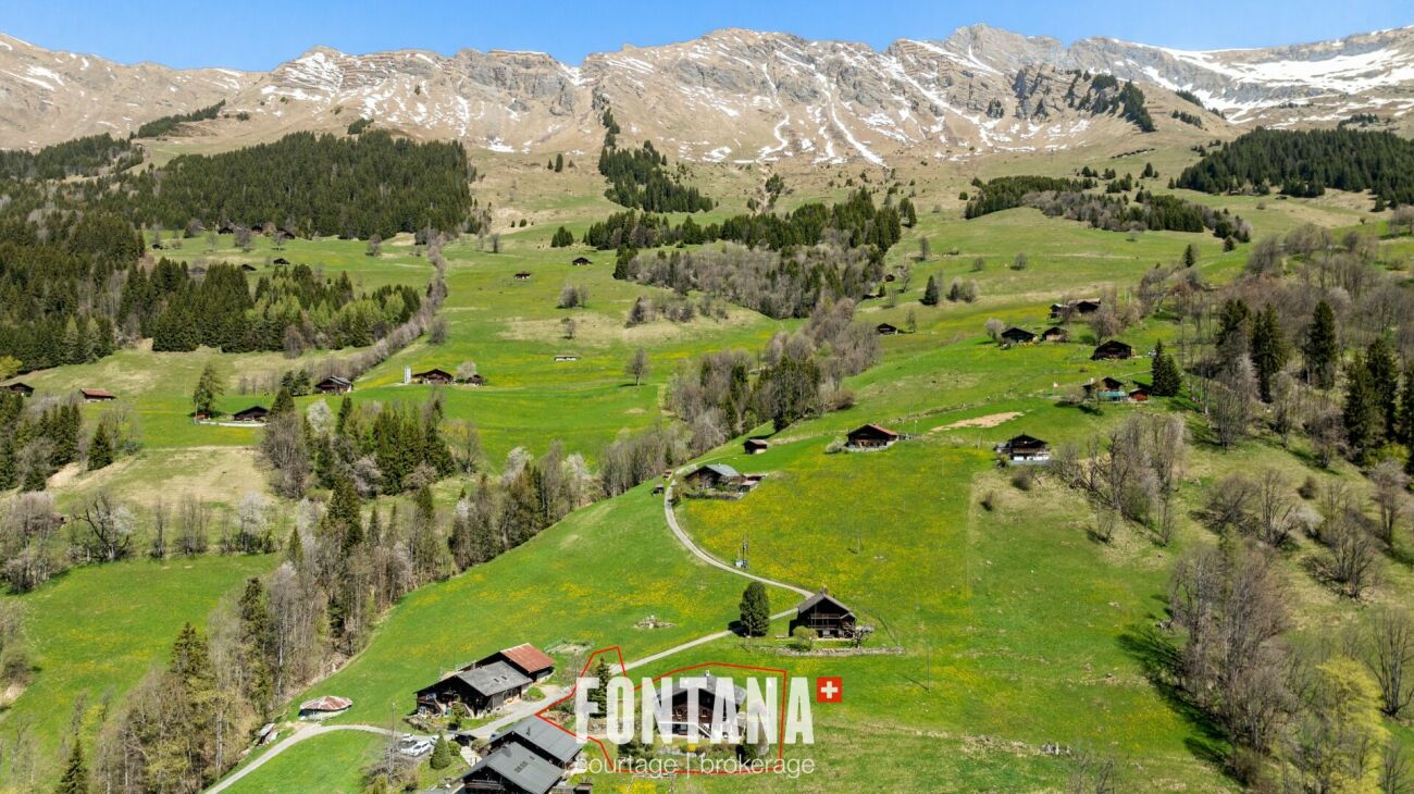 Alpine Landschaft mit verstreuten Chalets