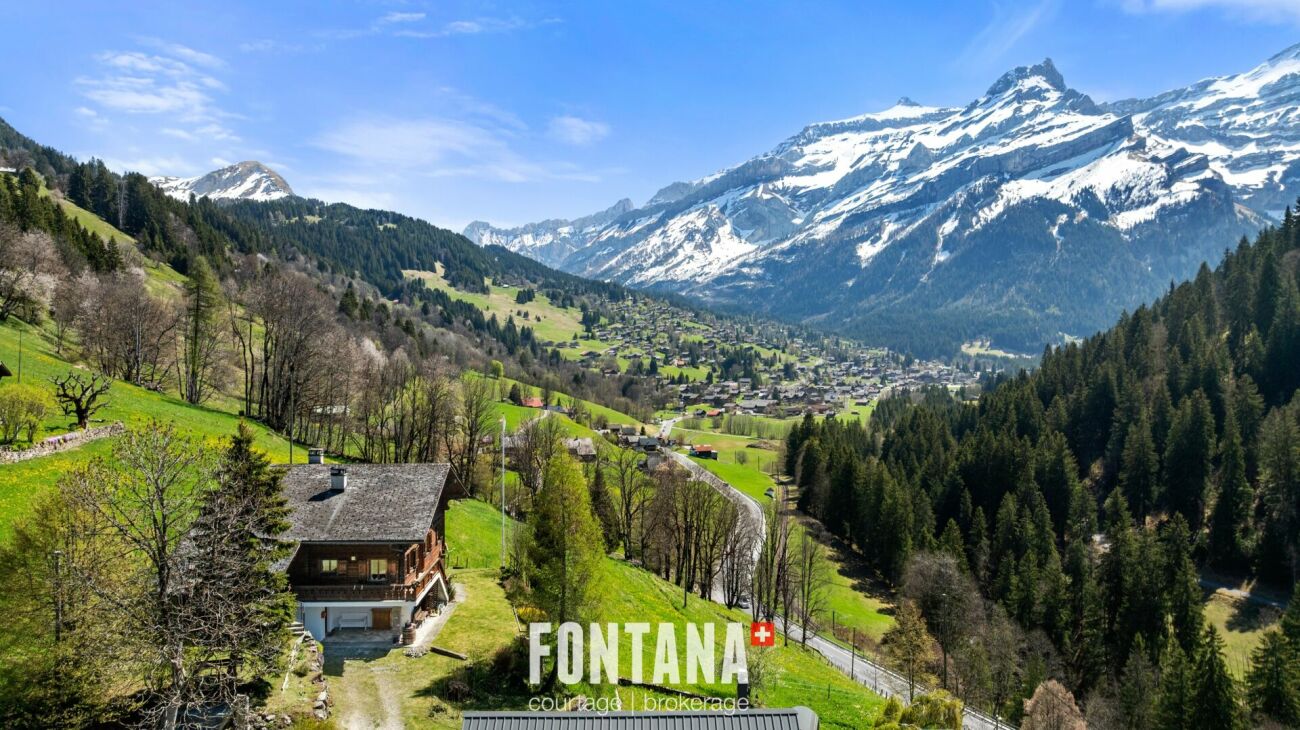Berglandschaft mit Chalet und Talblick