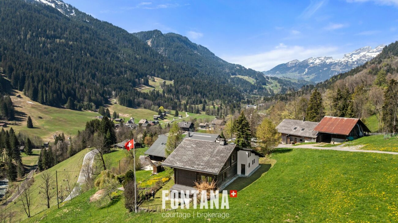 Alpine Berglandschaft mit verstreuten Gebäuden