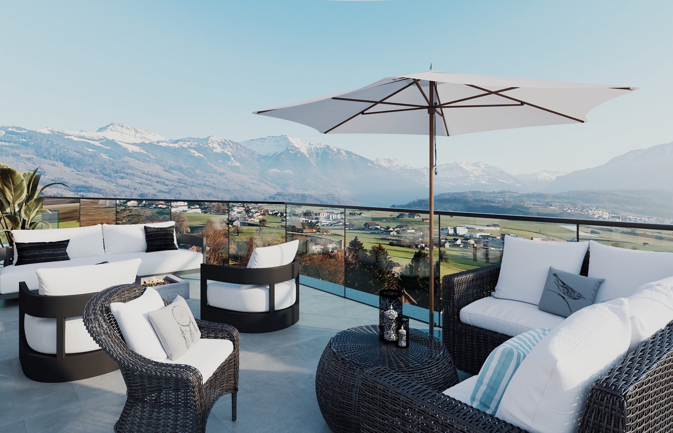 Luxuriöse Terrasse mit Bergpanorama