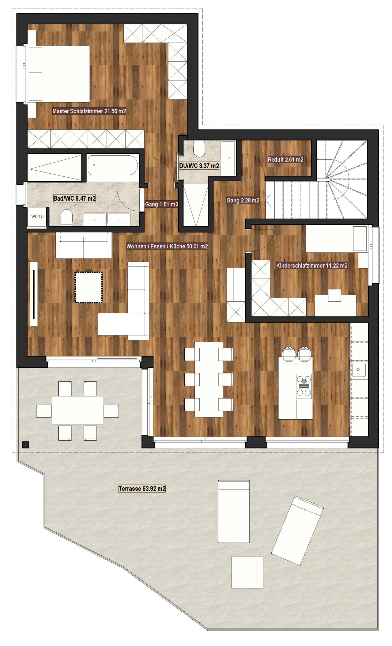 Grundriss einer Wohnung mit Terrasse