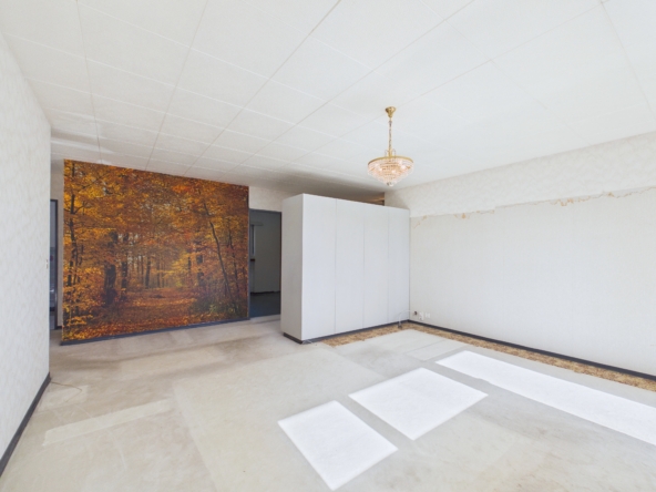 Heller leerer Raum mit Schrank und Wandbild