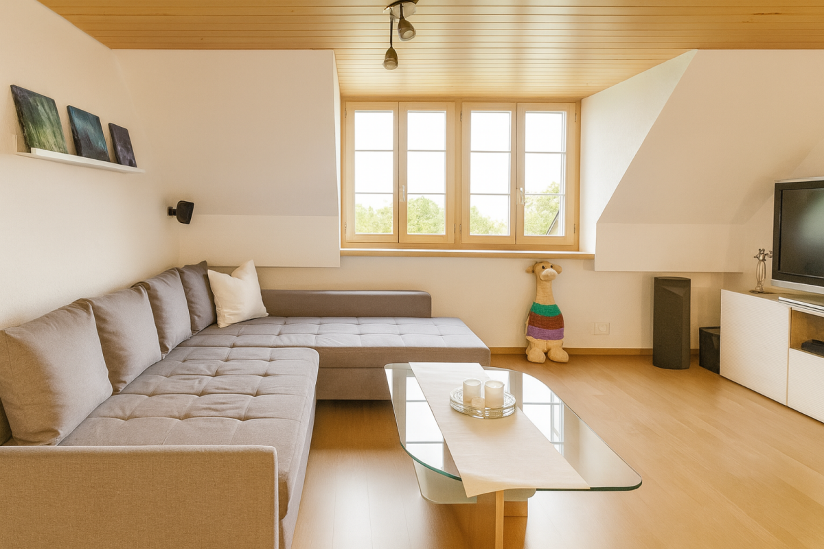 Heller Dachwohnraum mit Ecksofa