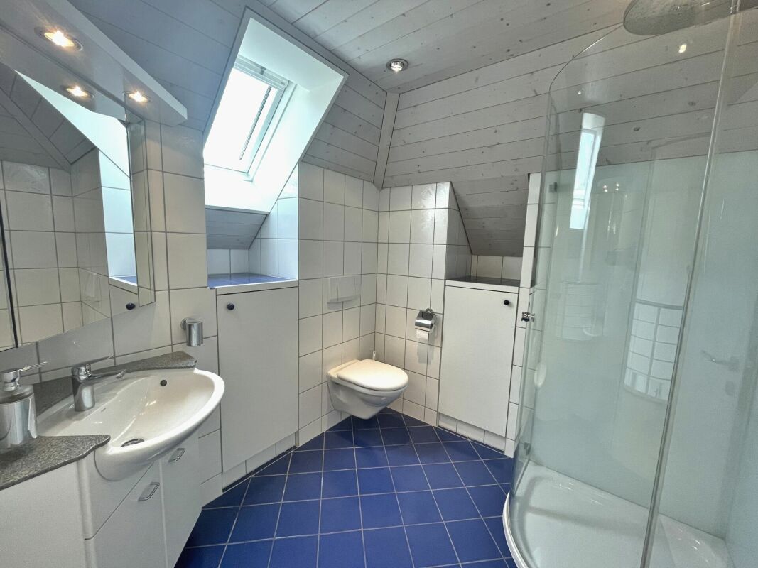 Kleines Dachgeschossbad mit Dusche und WC