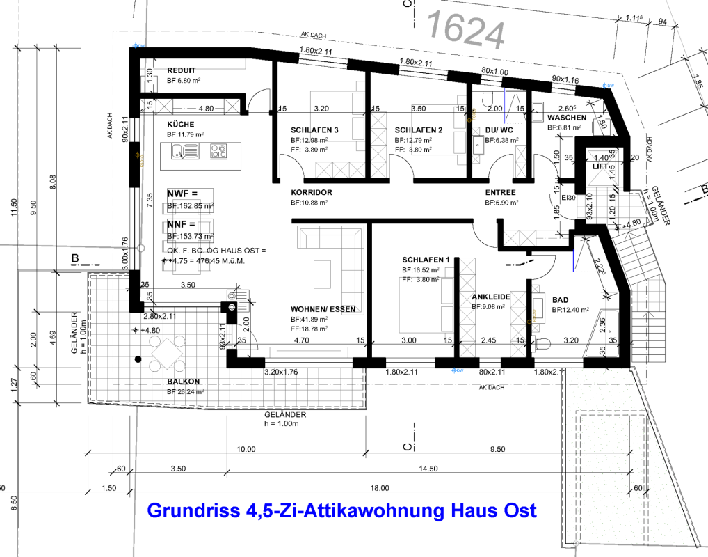 Grundriss einer 4,5-Zimmer-Attikawohnung