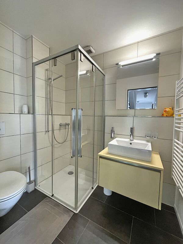 Modernes Badezimmer mit Dusche und Waschtisch