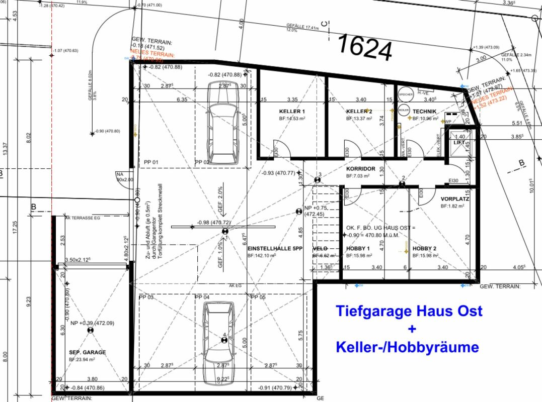 Keller- und Tiefgaragen-Grundriss