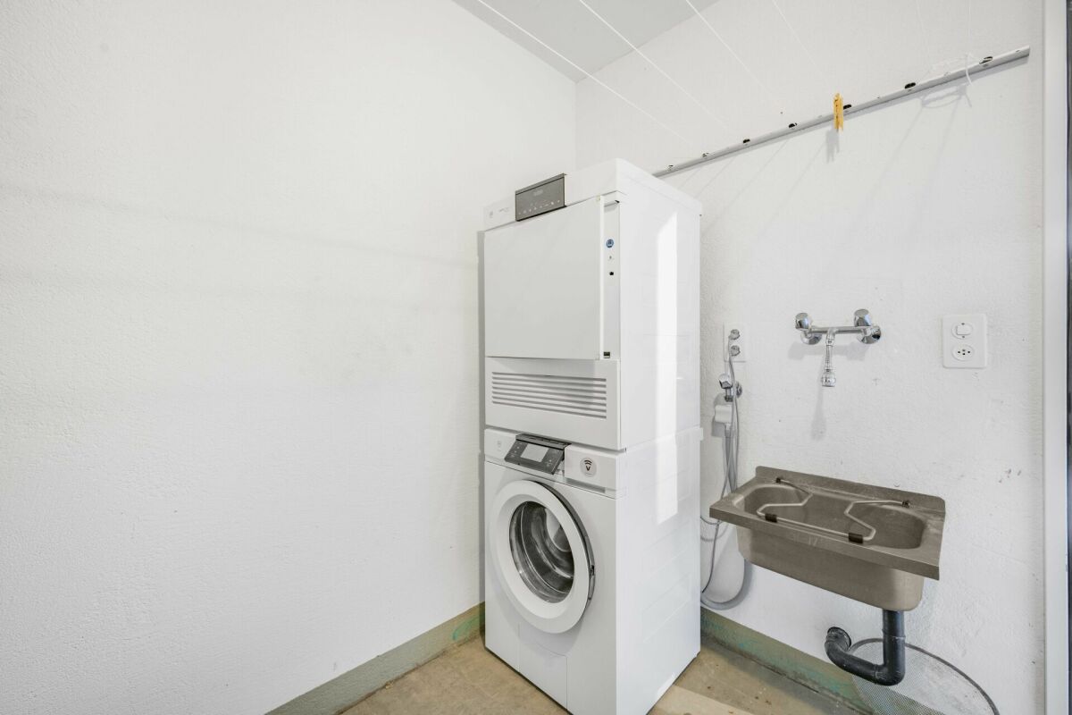Hauswirtschaftsraum mit Waschmaschine und Ausgussbecken