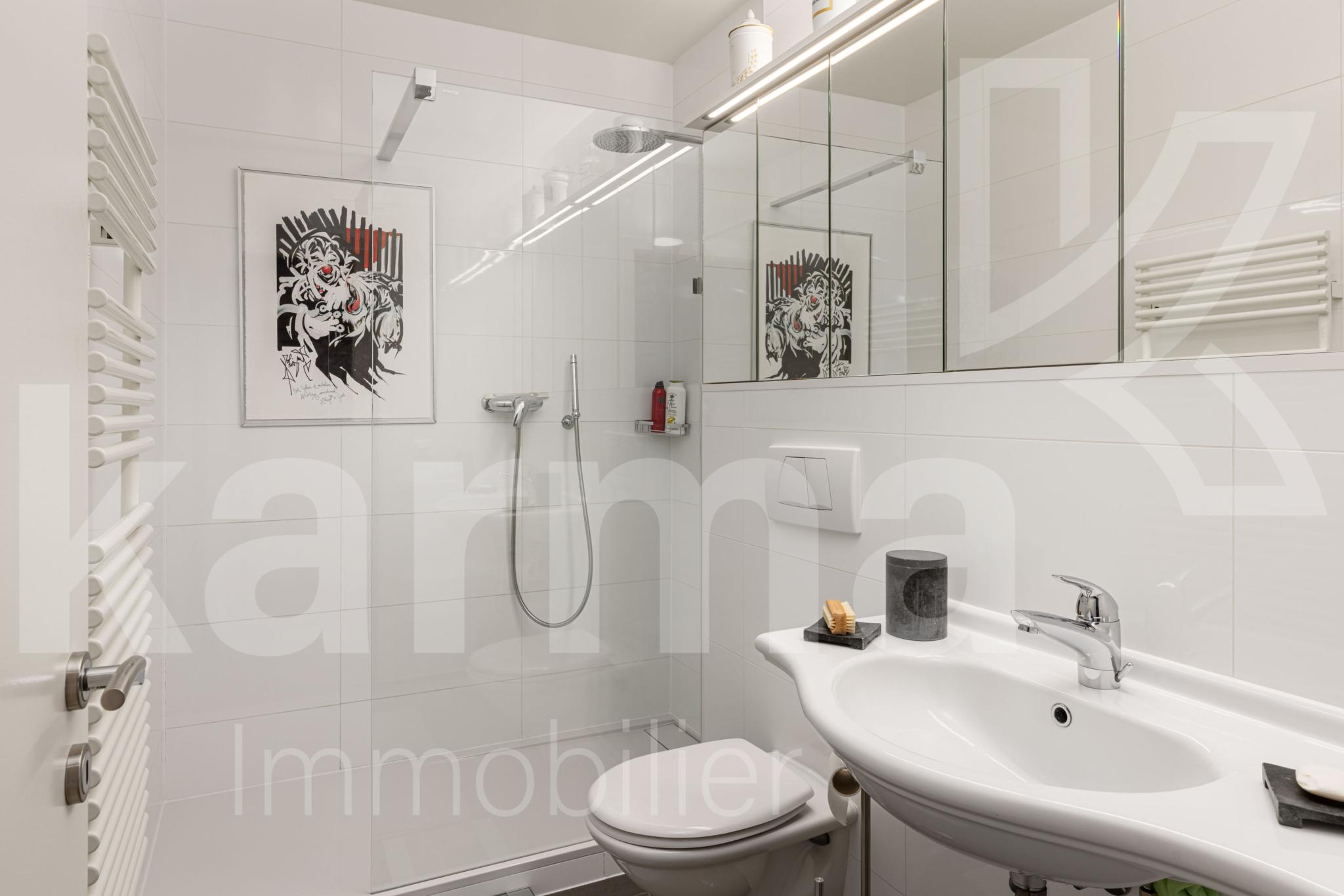 Modernes Badezimmer mit Dusche und Waschtisch
