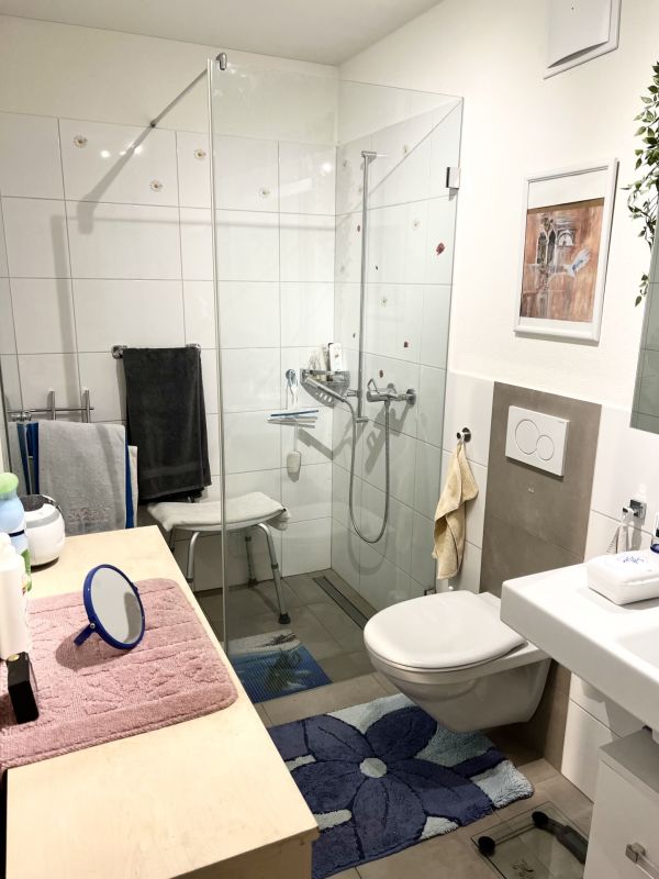 Modernes Badezimmer mit begehbarer Dusche und WC