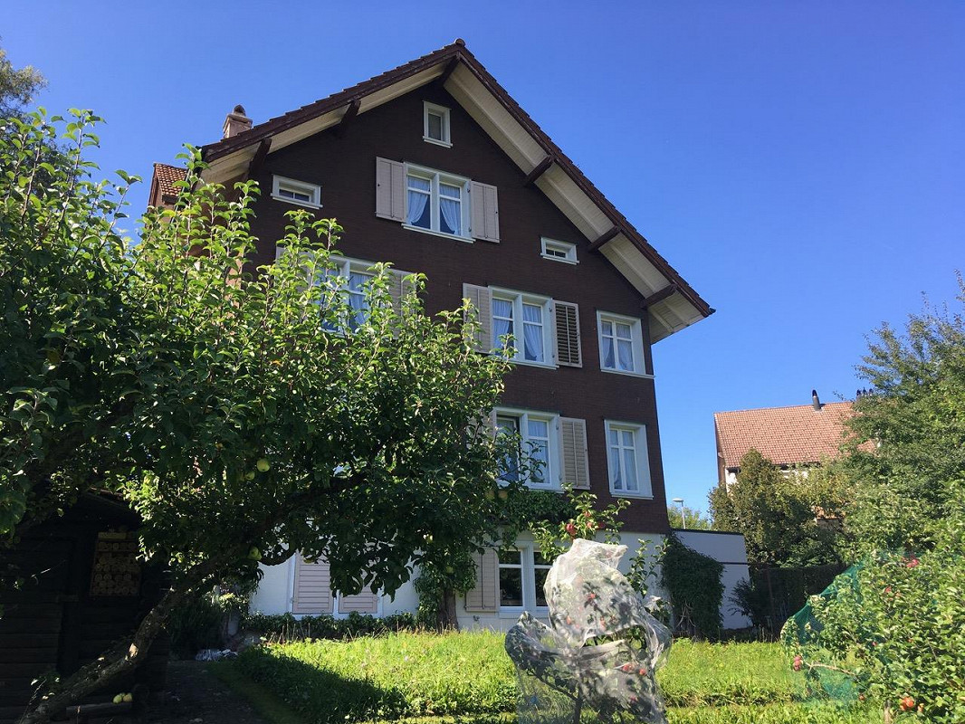 Gartenansicht eines Einfamilienhauses