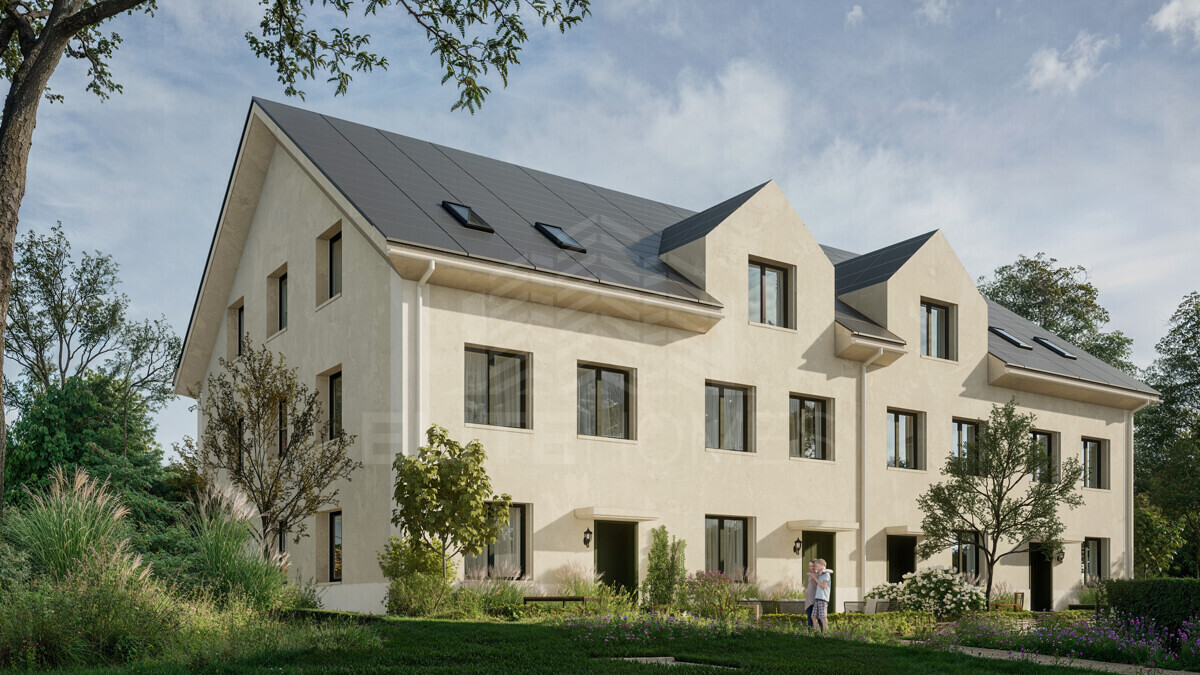 Moderne Wohnanlage mit Satteldach und Garten
