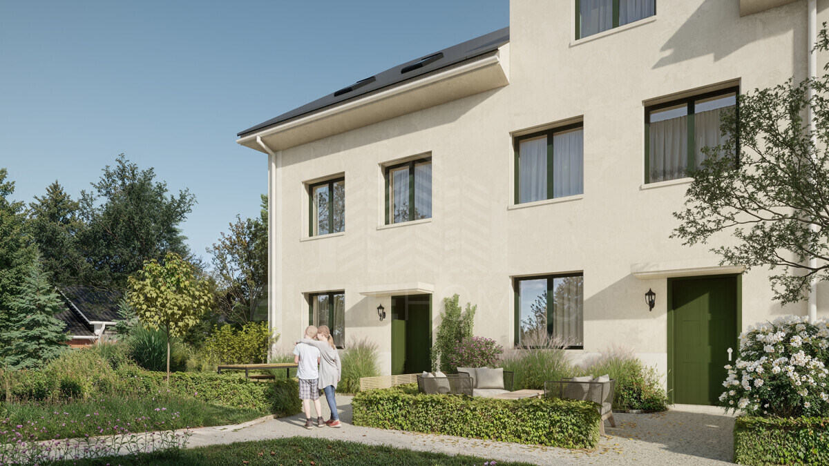 Außenansicht eines modernen Wohnhauses mit Garten