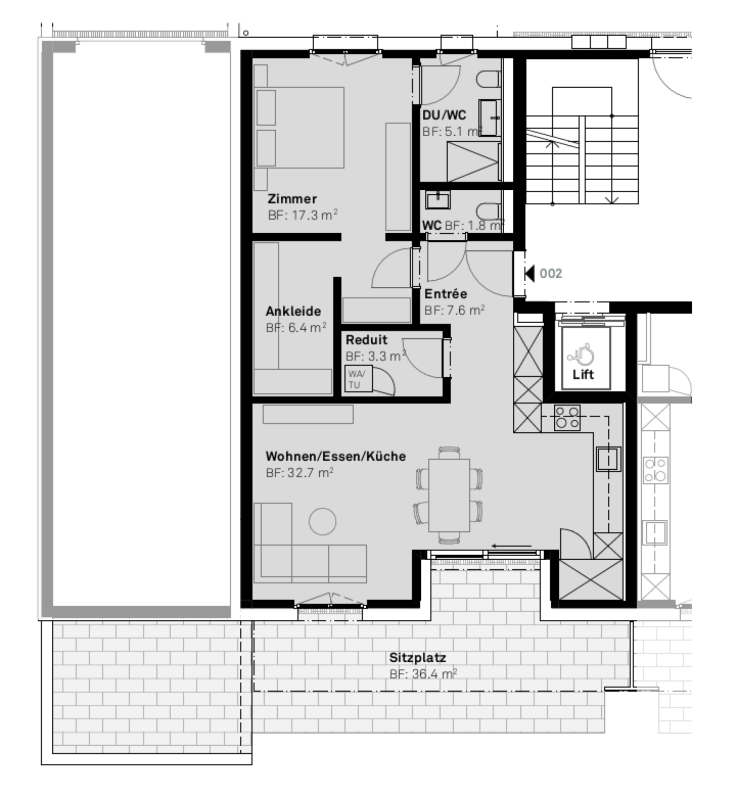 Grundriss einer Wohnung mit Terrasse