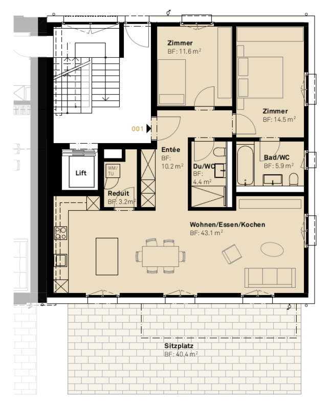 Grundriss einer Wohnung mit Terrasse