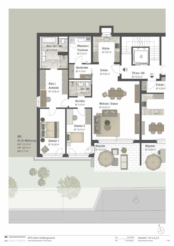 Grundriss einer 4,5-Zimmer-Wohnung